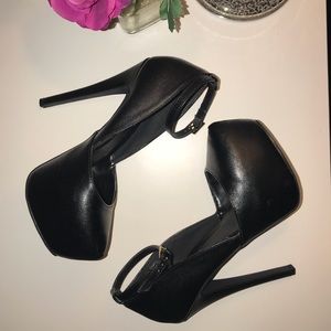 Sexy black ankle strap platform heels